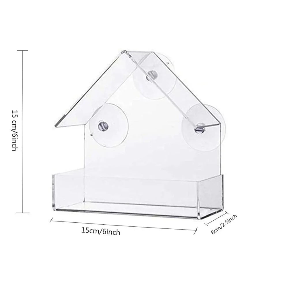 Transparenter Acryl-Fenster-Vogelfutterspender mit Saugnäpfen, 15 x 6 x 15 cm