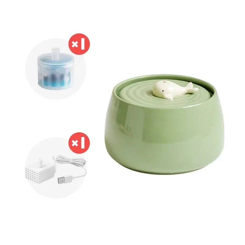 Keramik-Katzenbrunnen – Leise, USB-Anschluss, mit Aktivkohlefilter