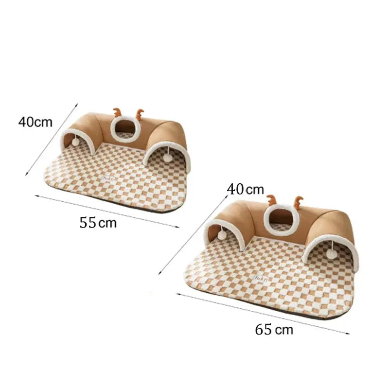 Katzentunnel-Plüschbett 2-in-1 - mit Spielbällen