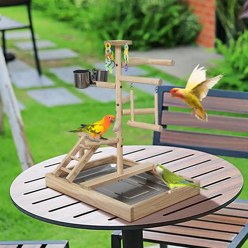 Holzspielplatz für Wellensittiche mit Schaukel und Leiter – 38×29×47 cm