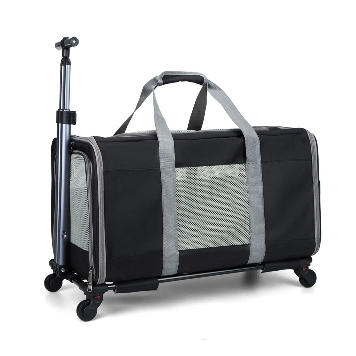 Haustierwagen Oxford Khaki 60x40x35 cm – Transportbox mit Rollen für Katzen oder kleine Hunde