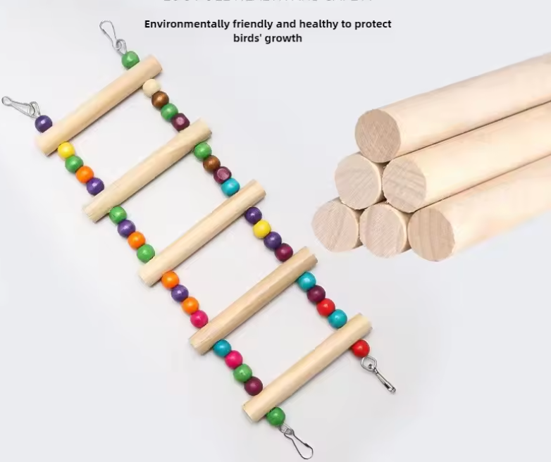 Kletterleiter aus Holz für Papageien – 31–56 cm – mit Aufhängehaken