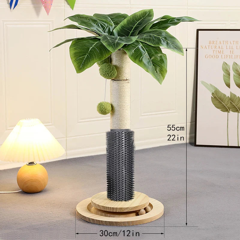 KlimPaws Sisal-Kratzbaum mit Hängekugeln und Kugelbahn aus Holz