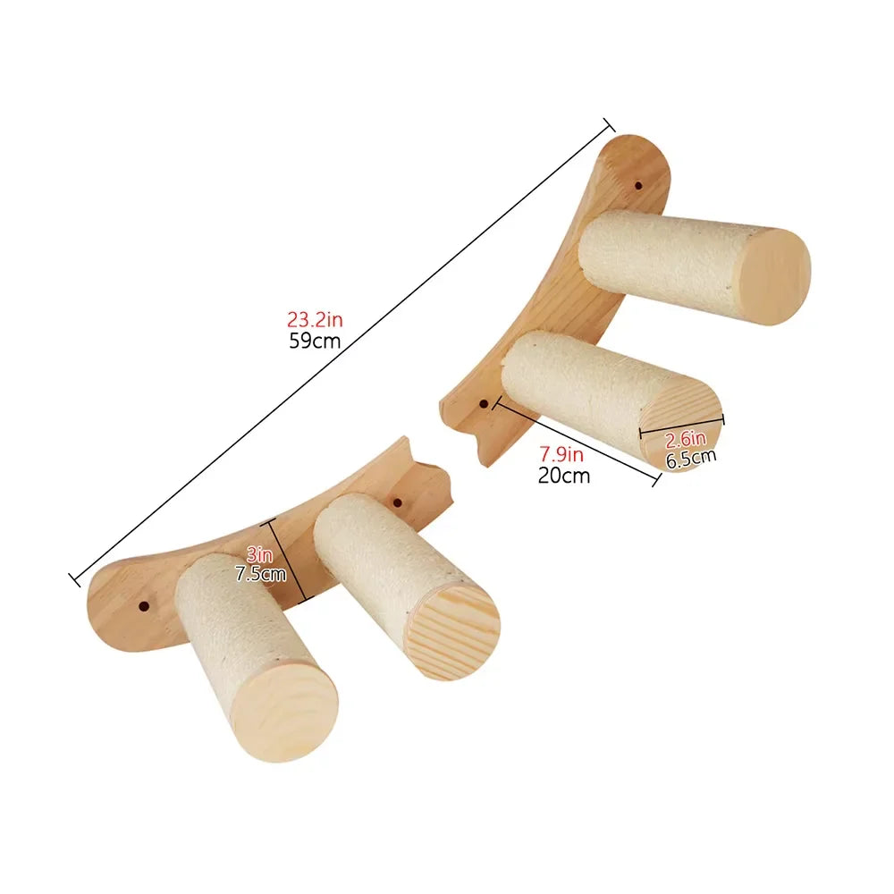 Wandmontiertes Katzenklettergerüst aus Holz – mit Kratzbereich und Nest