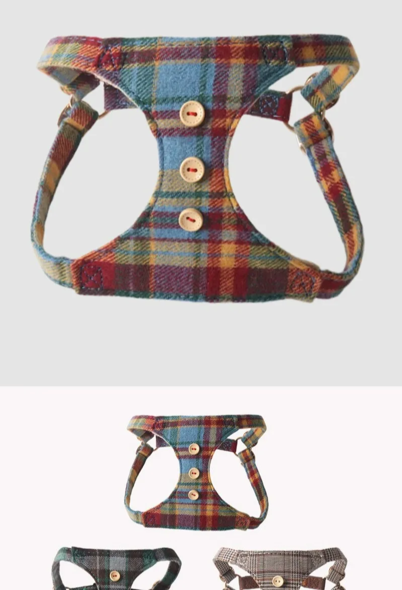 Britisches Karomuster – Verstellbares Hundegeschirr mit multifunktionaler Leine im britischen Stil