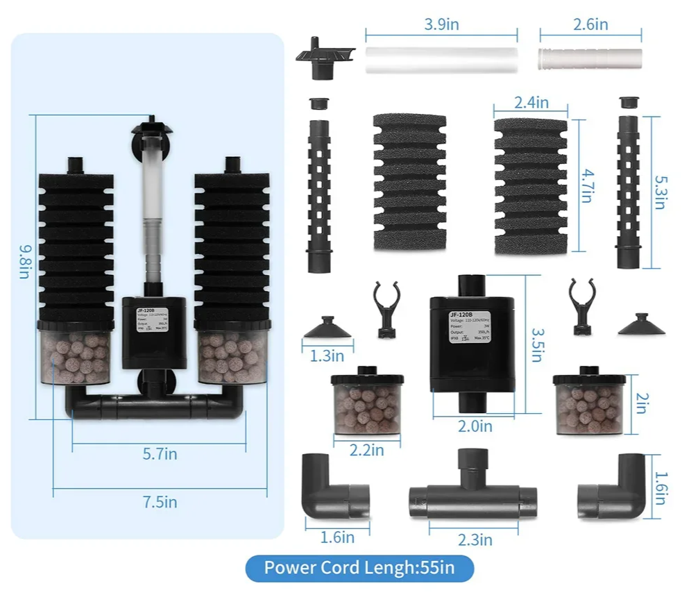 AquaSilent Leiser Aquariumfilter | Biochemischer Schwammfilter für Fischbecken & Garnelenbecken
