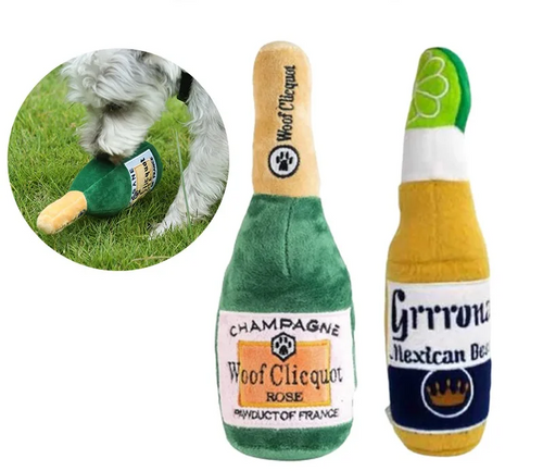 PawJoy interaktives Hundespielzeug in gelber Weinflasche