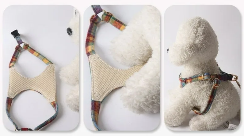 Britisches Karomuster – Verstellbares Hundegeschirr mit multifunktionaler Leine im britischen Stil