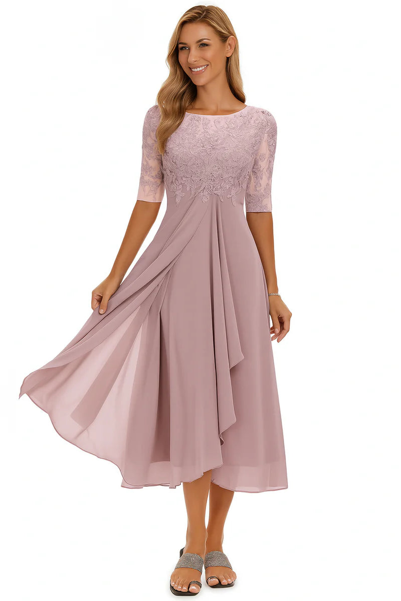 Seraphine Damen Spitzen Midikleid | Fließendes Chiffon Abendkleid mit Eleganter Passform