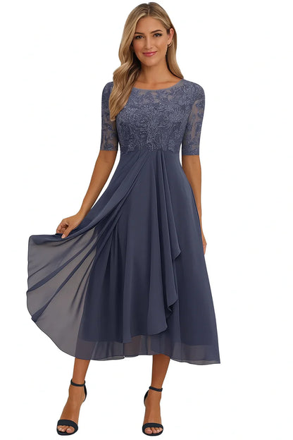 Seraphine Damen Spitzen Midikleid | Fließendes Chiffon Abendkleid mit Eleganter Passform