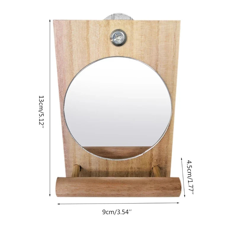 Papageiensitzstange mit Spiegel – Naturholz, 13 cm Käfigspielzeug