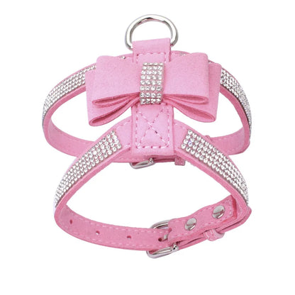 VelvetBow Luxus-Hunde- und Katzengeschirr mit Strass-Fliege