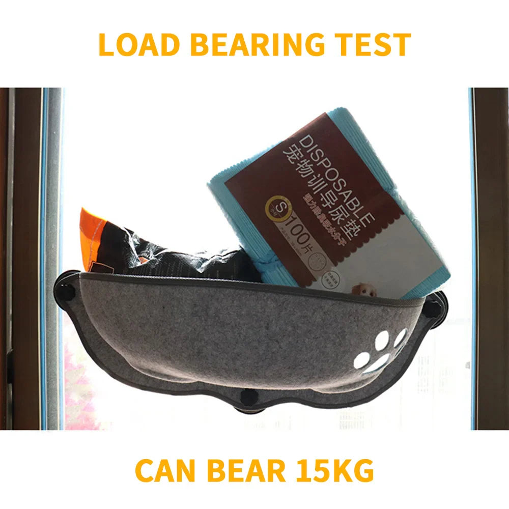 Katzen-Fensterhängematte aus Samt und Filz – 67 × 25 cm – Saugnapf – Tragkraft: 20 kg