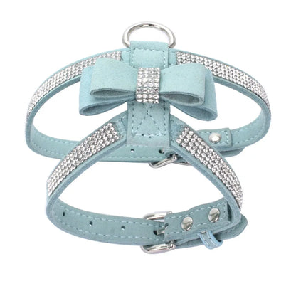VelvetBow Luxus-Hunde- und Katzengeschirr mit Strass-Fliege