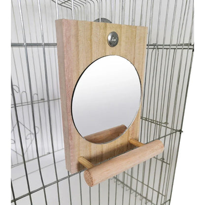 Papageiensitzstange mit Spiegel – Naturholz, 13 cm Käfigspielzeug