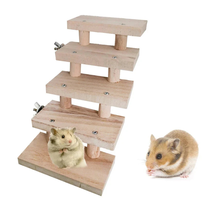 Mehrschichtige Hamsterleiter aus Holz – 3 bis 8 Ebenen – Holzfarbe
