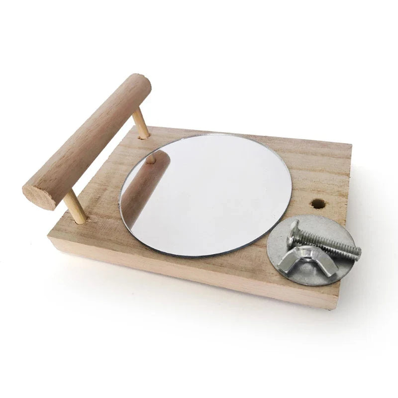 Papageiensitzstange mit Spiegel – Naturholz, 13 cm Käfigspielzeug