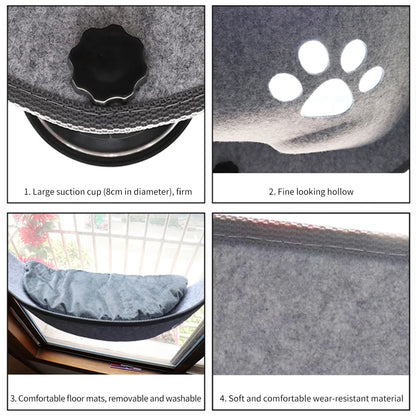 Katzen-Fensterhängematte aus Samt und Filz – 67 × 25 cm – Saugnapf – Tragkraft: 20 kg