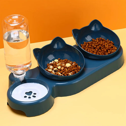 3-in-1 Katzenfutternapf-Set mit Wasserspender: Trinken & Fressen