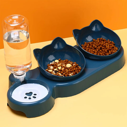 3-in-1 Katzenfutternapf-Set mit Wasserspender: Trinken & Fressen
