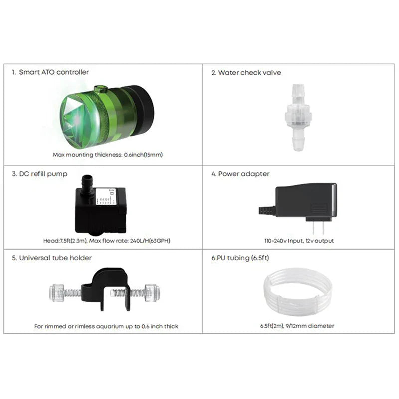 Automatisches Aquarium-Nachfüllsystem 12V – ATO-Sensor – 74-GPH-Pumpe