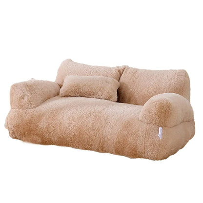 Plüschige Katzenbank mit Rückenlehne – Beige/Khaki/Rosa/Gelb
