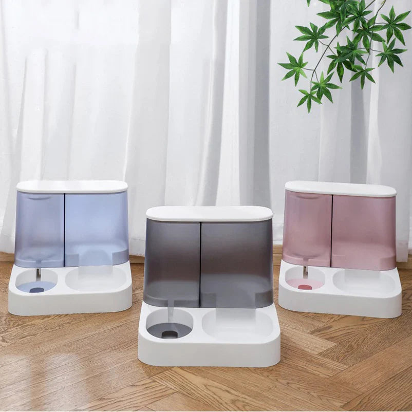 2-in-1-Napf und Wasserspender für Haustiere – Edelstahl & Kunststoff, Rosa/Blau/Weiß