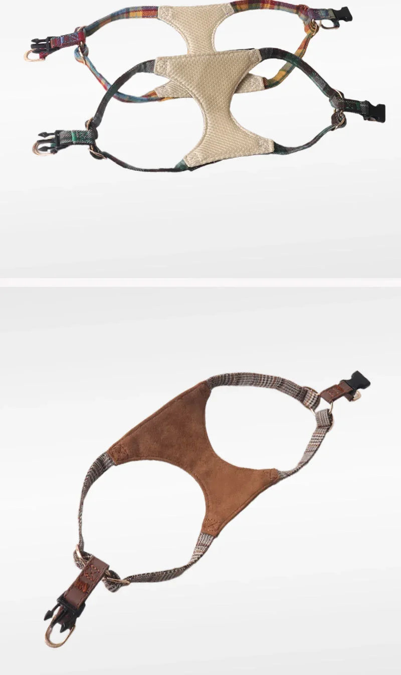 Britisches Karomuster – Verstellbares Hundegeschirr mit multifunktionaler Leine im britischen Stil