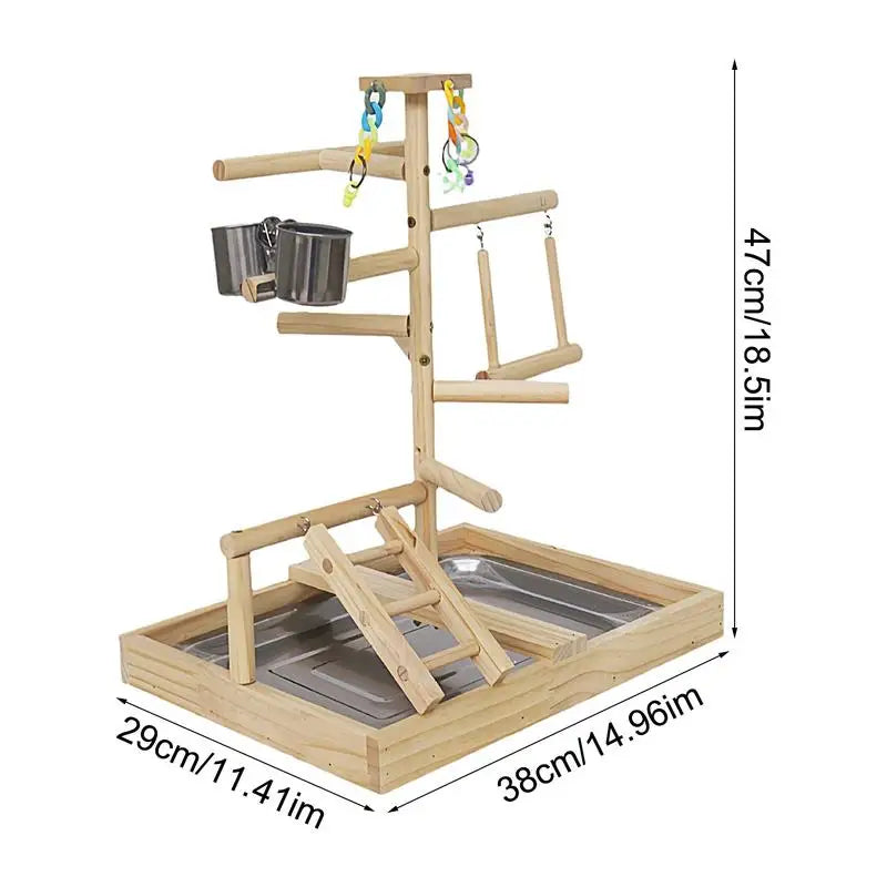 Holzspielplatz für Wellensittiche mit Schaukel und Leiter – 38×29×47 cm