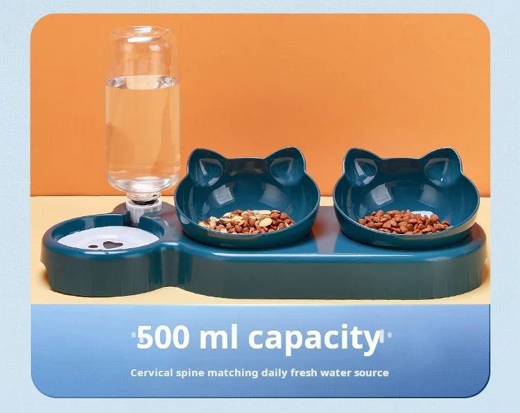 3-in-1 Katzenfutternapf-Set mit Wasserspender: Trinken & Fressen