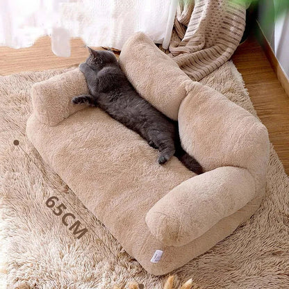 Plüschige Katzenbank mit Rückenlehne – Beige/Khaki/Rosa/Gelb