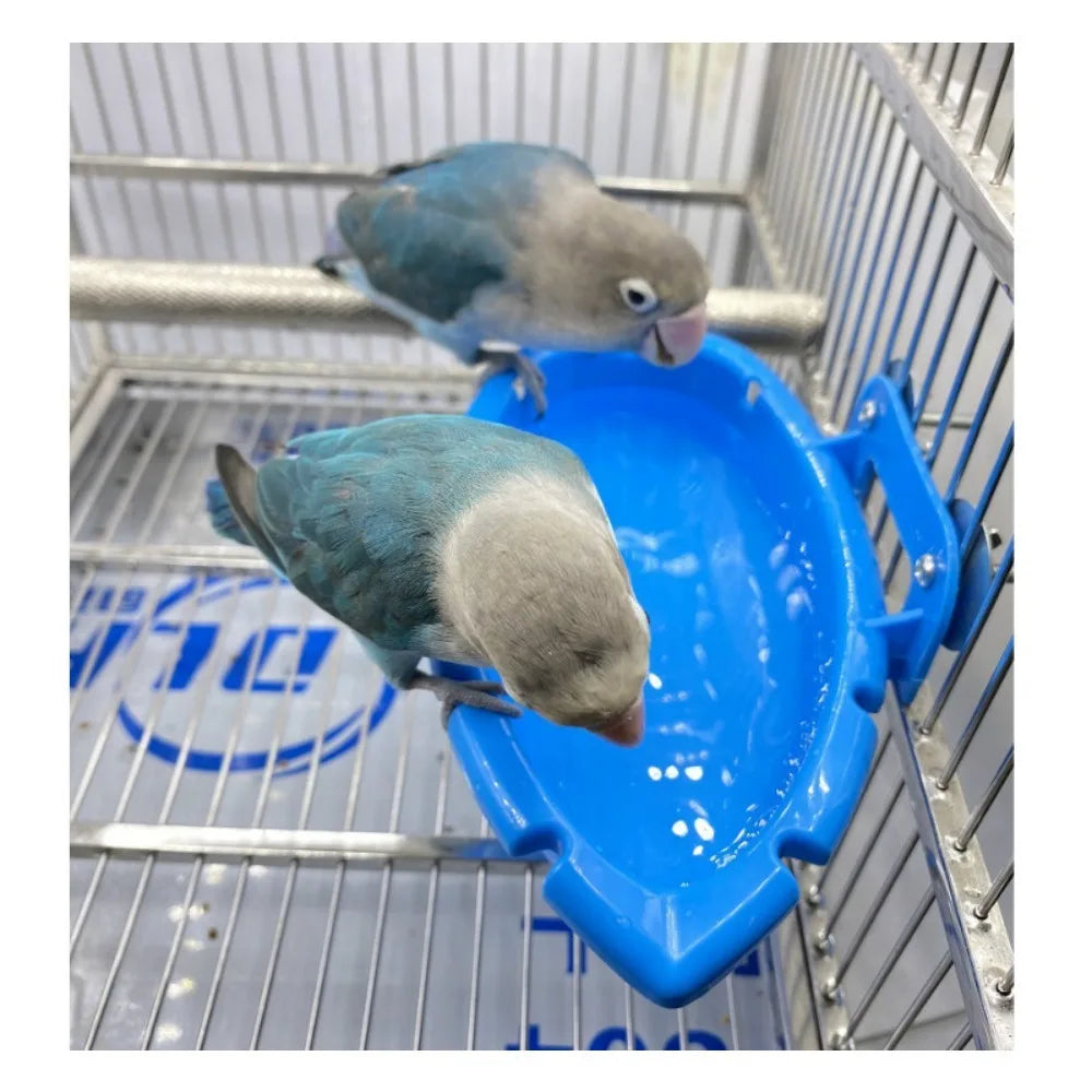 Vogelbad aus Kunststoff mit Tigerprint – Doppelseitiges Papageienbad und Futternapf