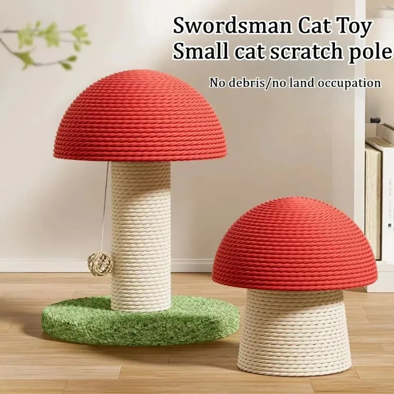 Katzenkratzbaum aus Sisal – Rotes Pilzdesign, Holz und Seil