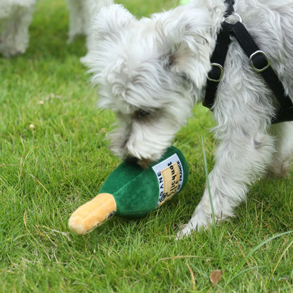 PawJoy interaktives Hundespielzeug in gelber Weinflasche