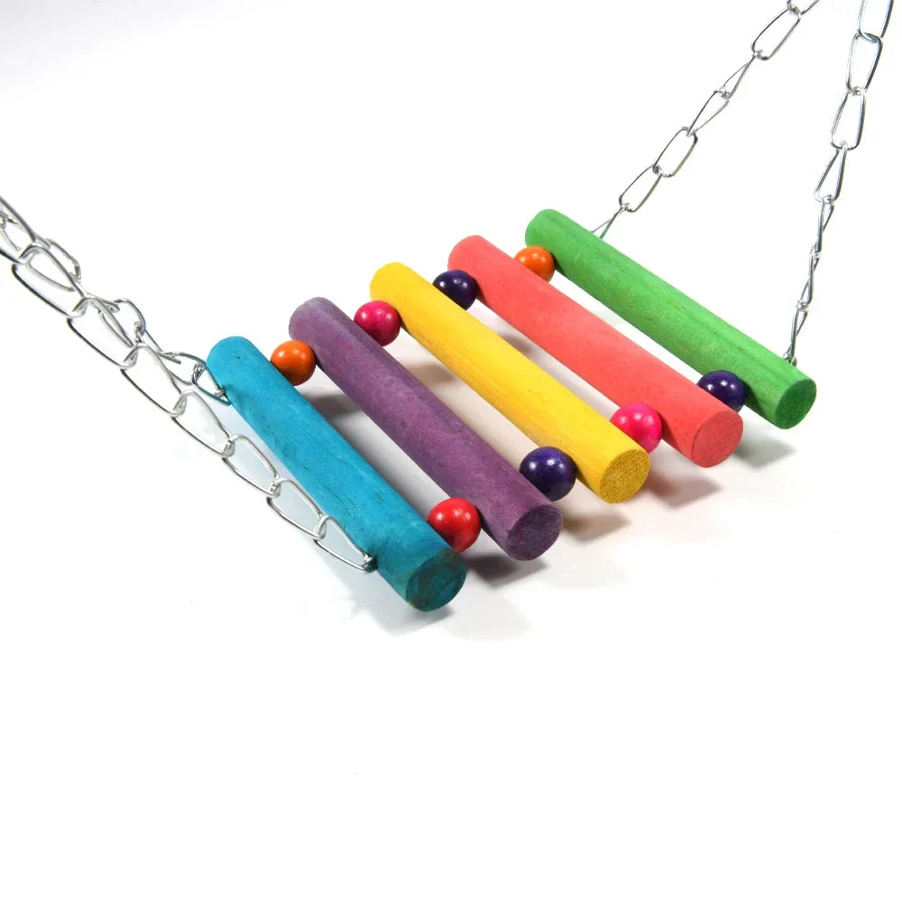 Bunte Vogelschaukel aus Holz für Papageien, 8 x 11 x 18 cm