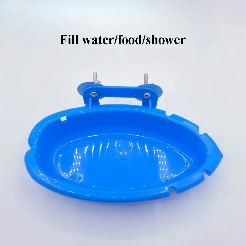 Vogelbad aus Kunststoff mit Tigerprint – Doppelseitiges Papageienbad und Futternapf