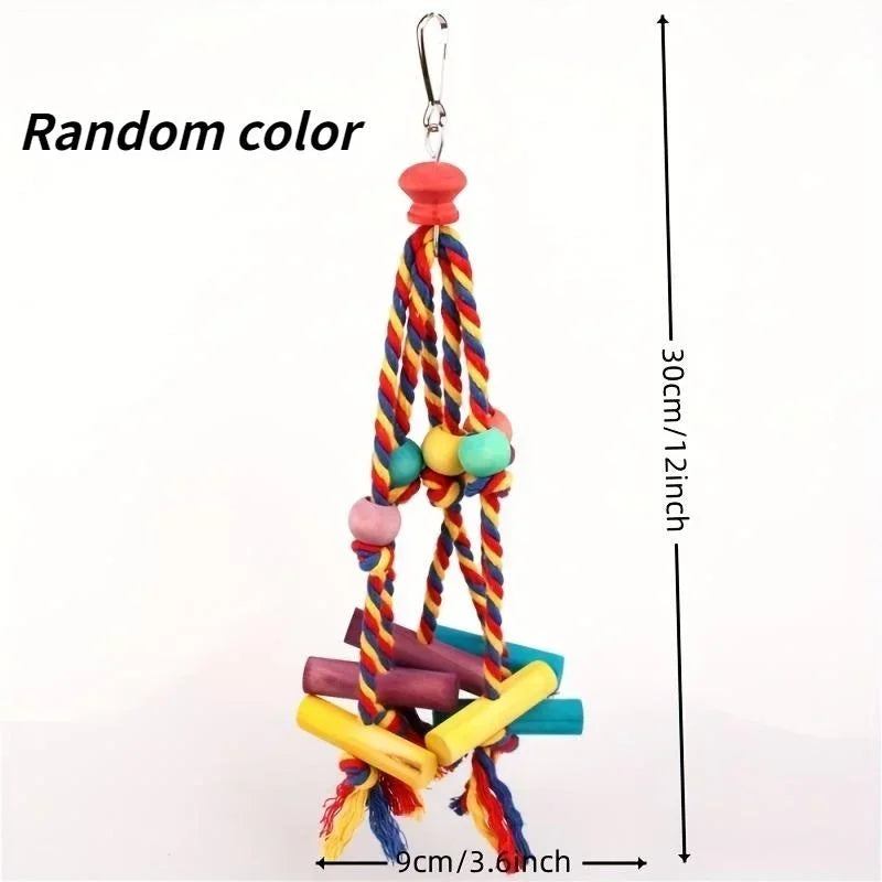 Kauspielzeug für Papageien aus Baumwolle, Holz und Perlen – farbenfroh, 9 x 30 cm