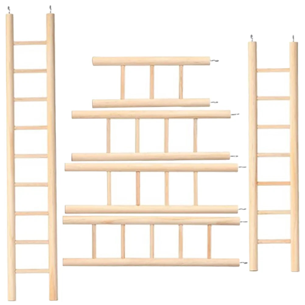 Kletterleitern aus Holz für Kakadus – 6er-Set – Khaki – 16–37 cm