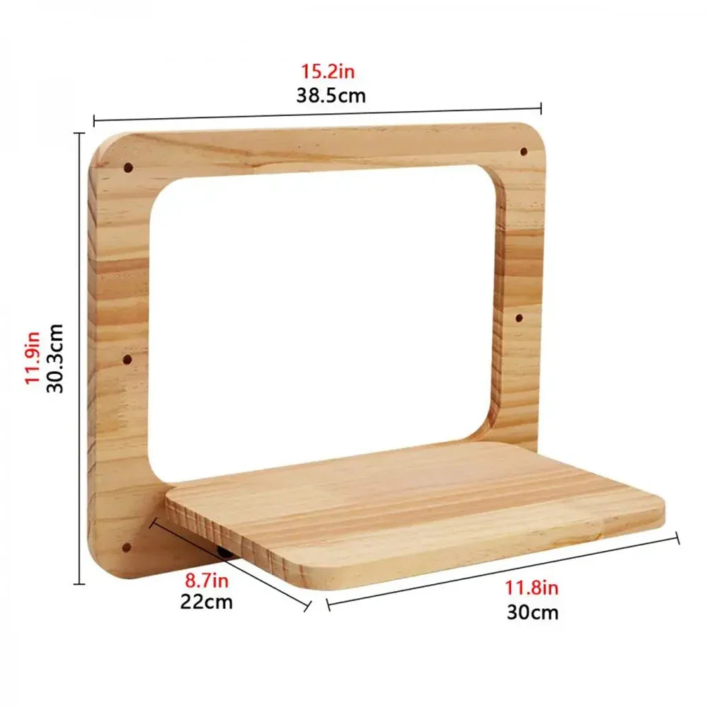 Wandmontiertes Katzenklettergerüst aus Holz – mit Kratzbereich und Nest