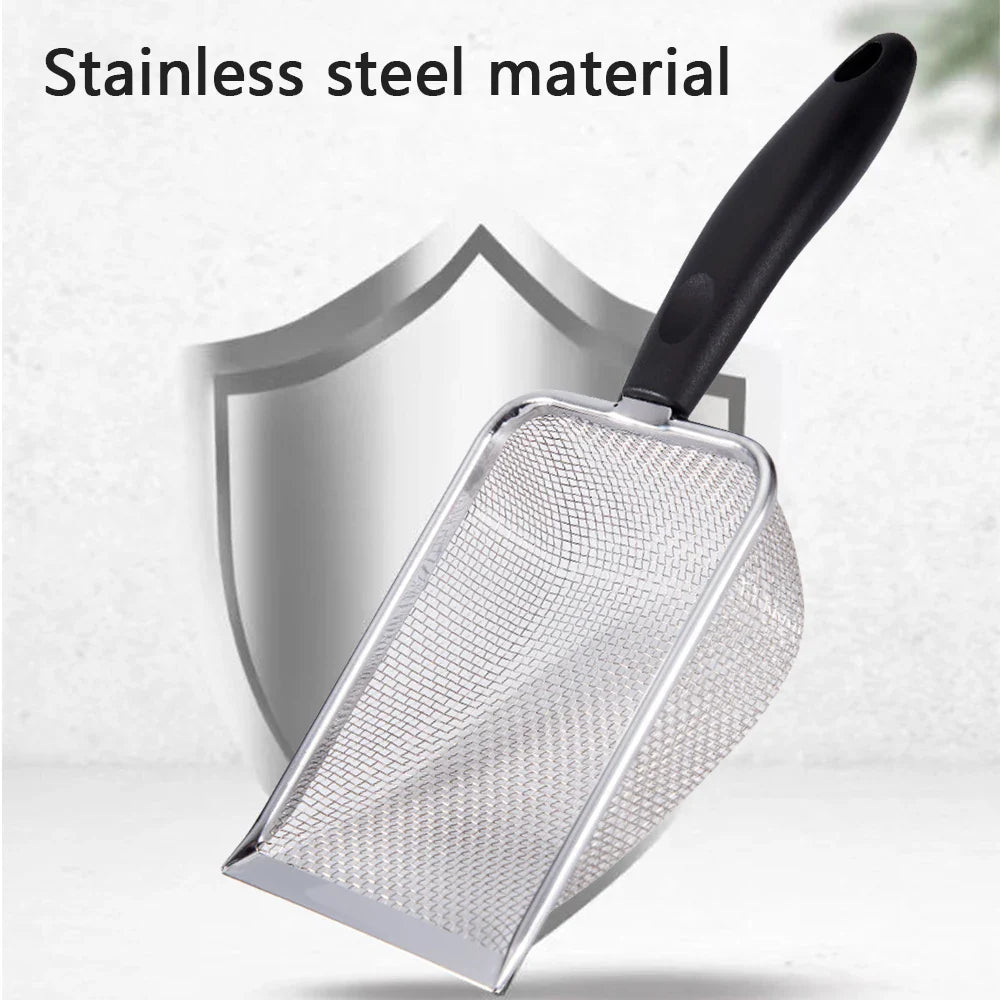Katzenstreuschaufel aus Edelstahl – Silber, mit Aufhängehaken und Komfortgriff
