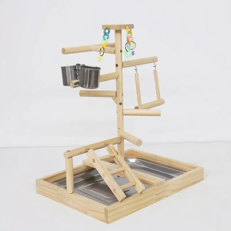 Holzspielplatz für Wellensittiche mit Schaukel und Leiter – 38×29×47 cm