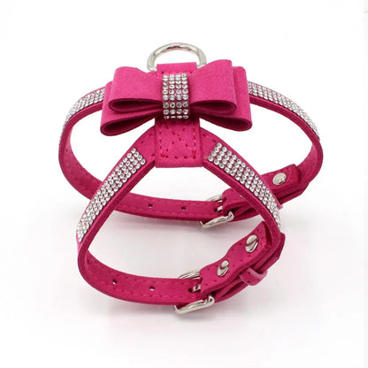 VelvetBow Luxus-Hunde- und Katzengeschirr mit Strass-Fliege