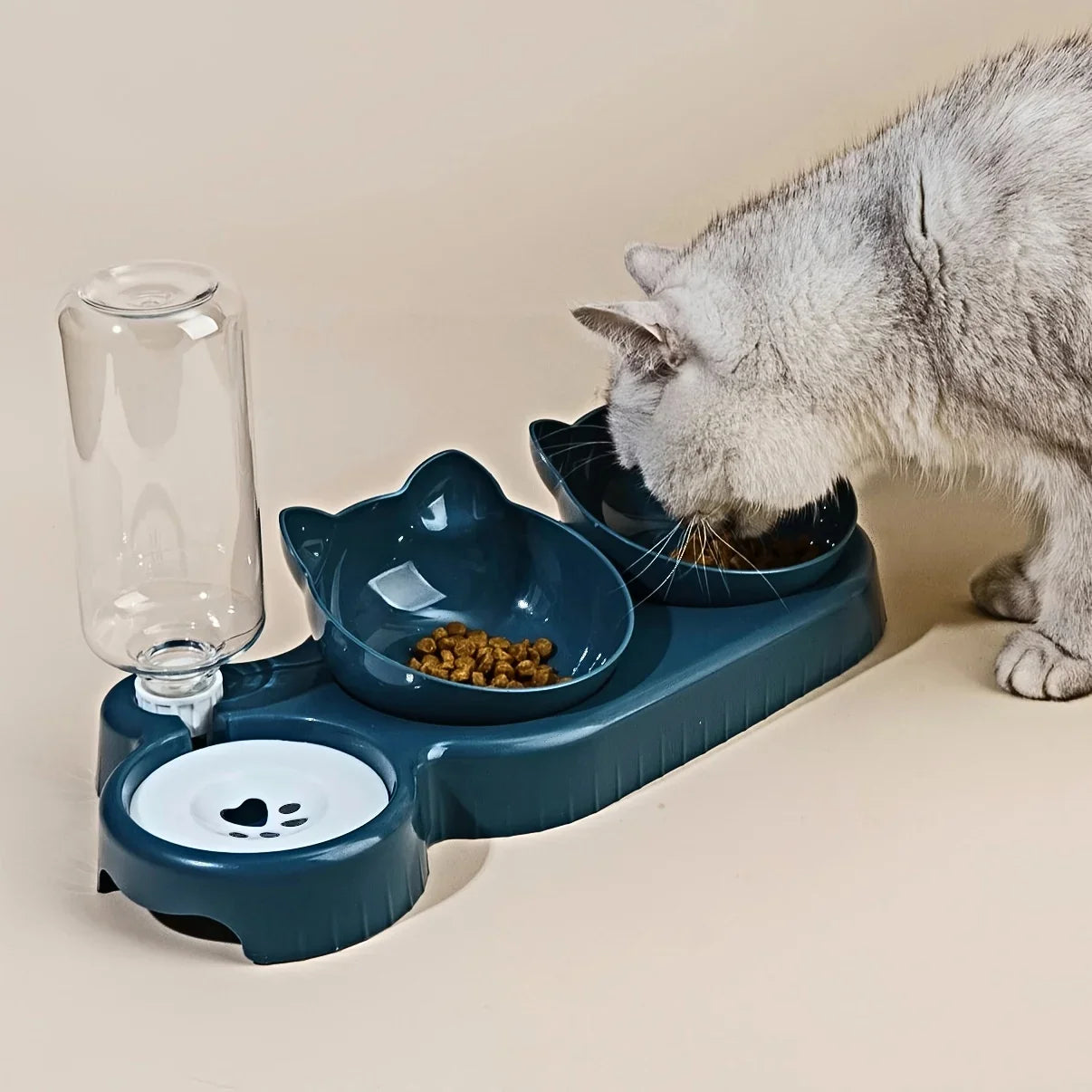 3-in-1 Katzenfutternapf-Set mit Wasserspender: Trinken & Fressen