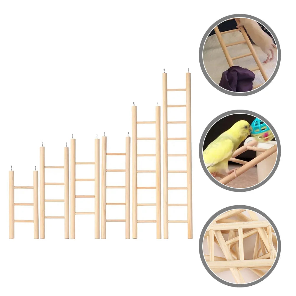 Kletterleitern aus Holz für Kakadus – 6er-Set – Khaki – 16–37 cm