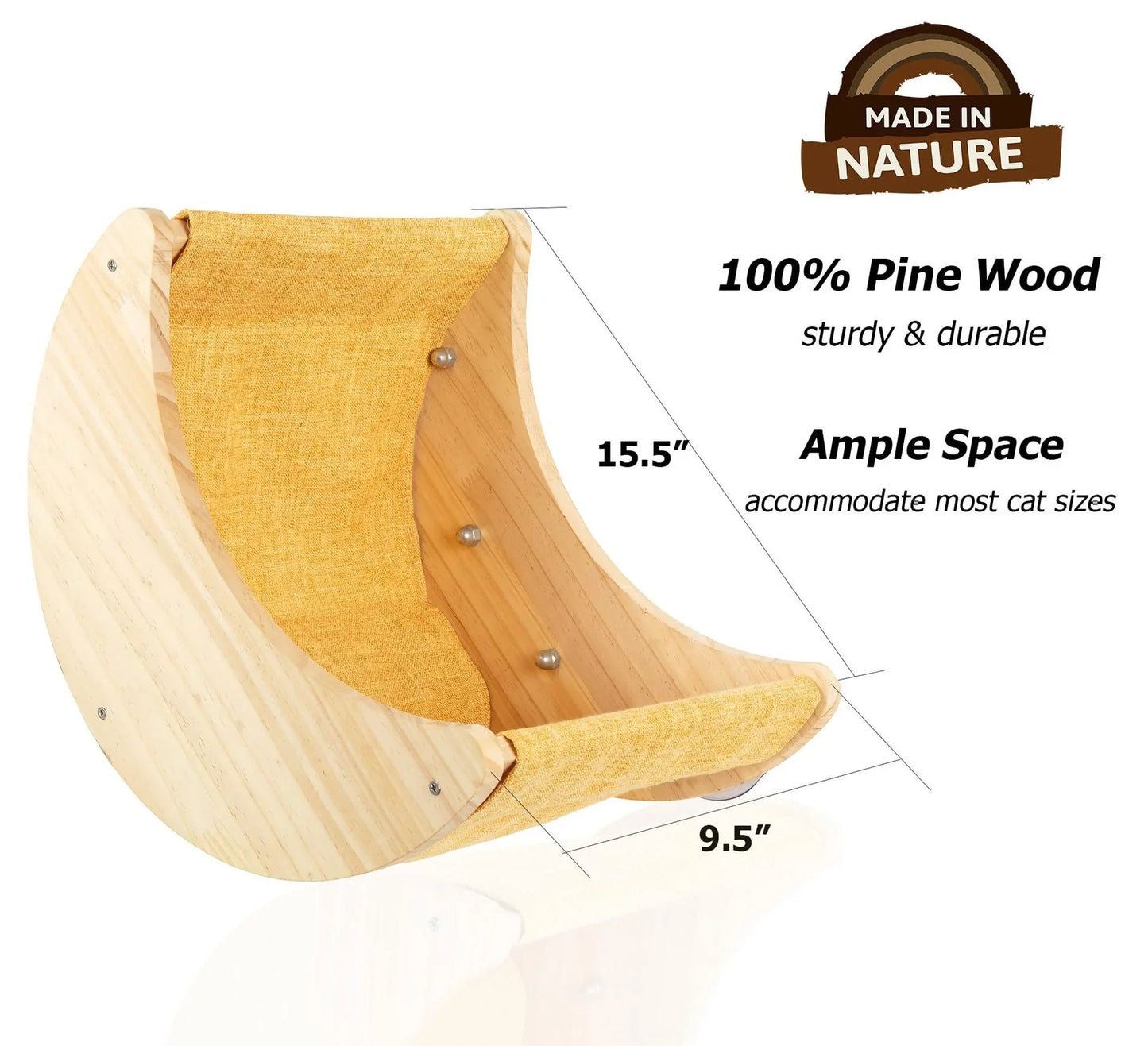 Katzen-Fensterhängematte aus Holz – Saugnapfbefestigung – 38 x 31,5 cm – bis zu 10 kg