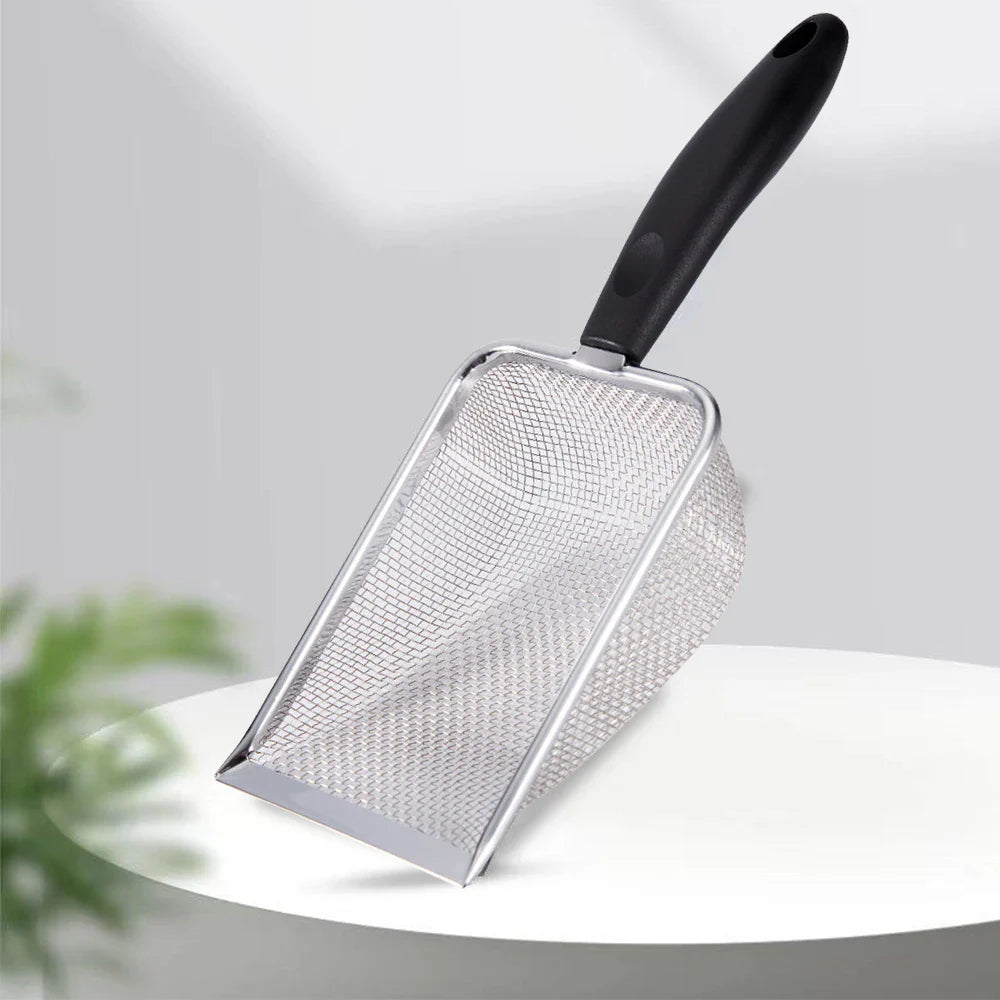 Katzenstreuschaufel aus Edelstahl – Silber, mit Aufhängehaken und Komfortgriff