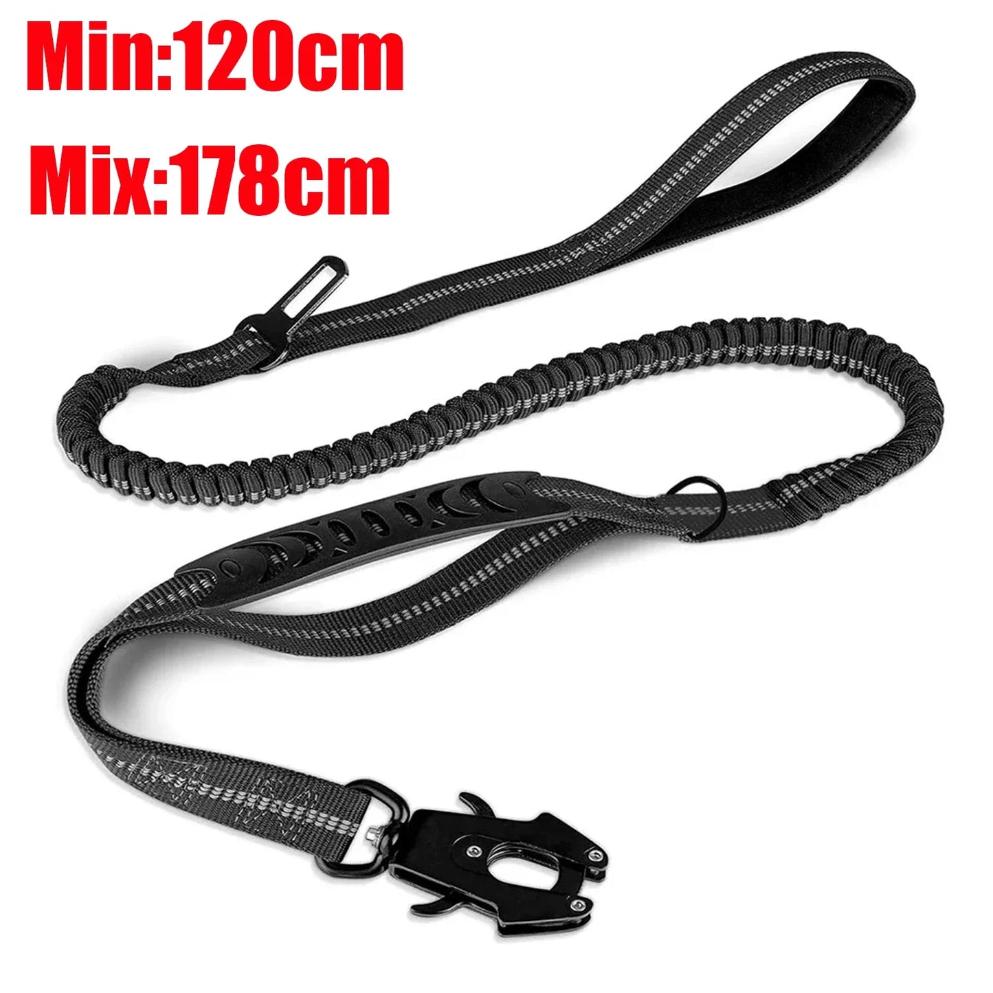 Reflektierende Bungee-Hundeleine aus Nylon – Für große Hunde, Schwarz