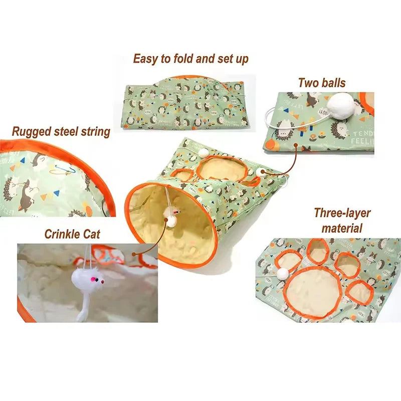 Knispernder Selbstspiel-Katzen Tunnel – Bissfestes Polyester Spielzeug