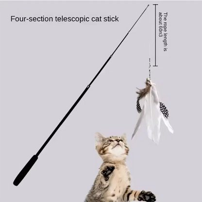 AeroPlay Teleskopische Katzenangel 1,8m – Vierteilige Carbonfaser-Spielangel mit Federn