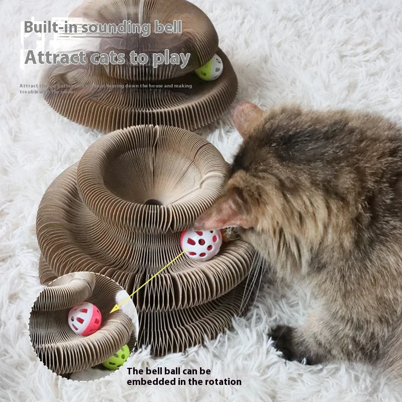 Magnetischer, faltbarer Katzenkratzbaum aus Karton mit Glöckchen